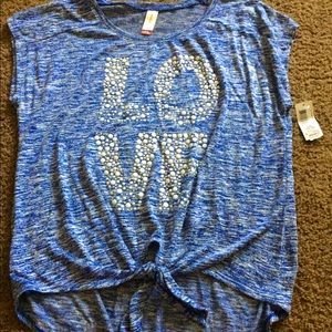 No Boundaries shirt top Love blue size large nwt